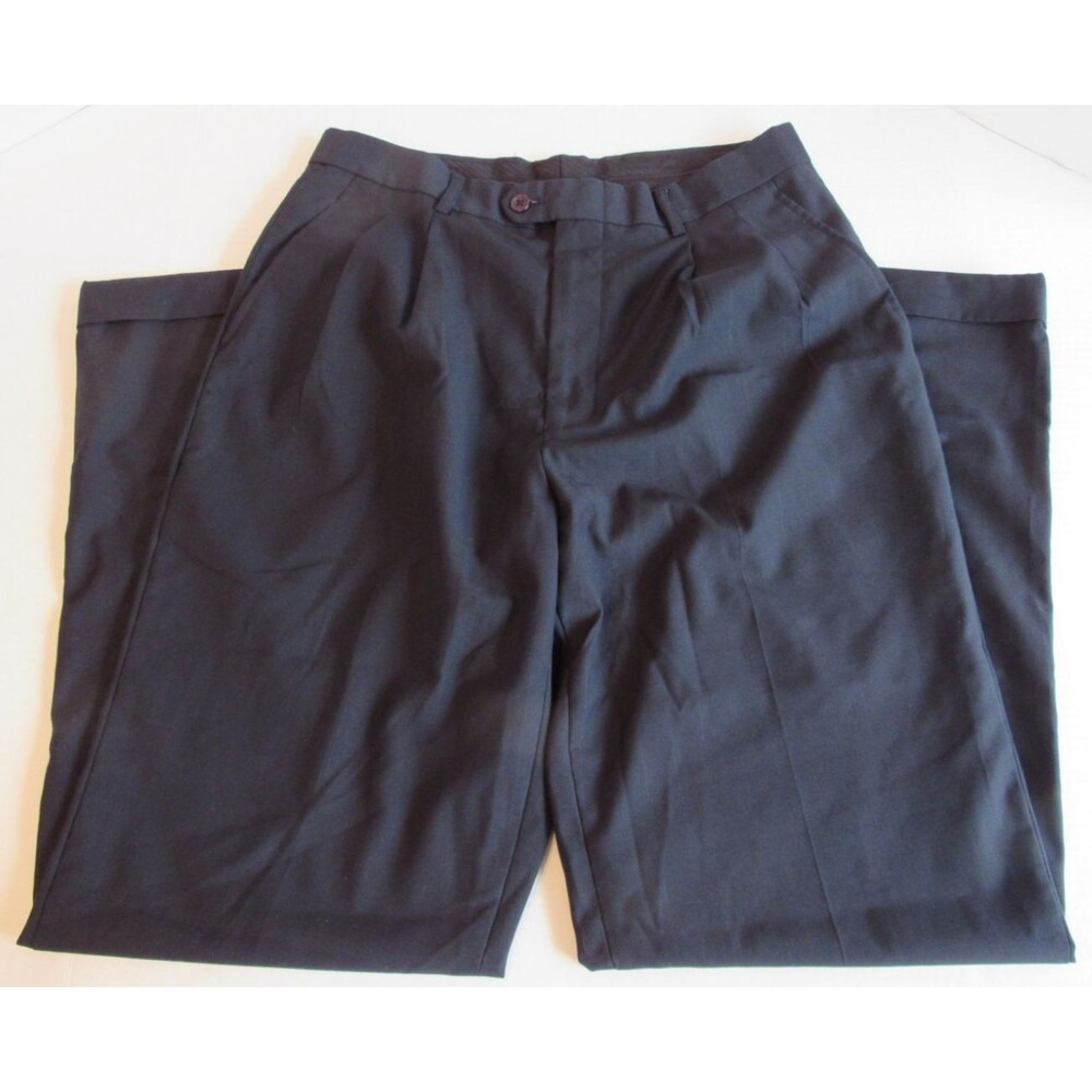 Bertucci Navy Blue Grid Pattern Cuffed Hem Pleated Dress Suit Pants Size 32 x 32